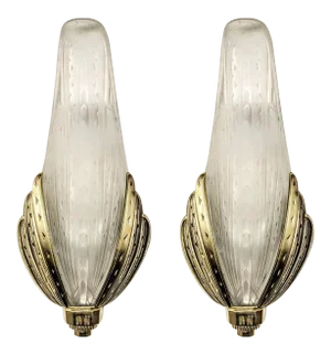 French Art Deco Wall Sconces Signed by Hanots - a Pair