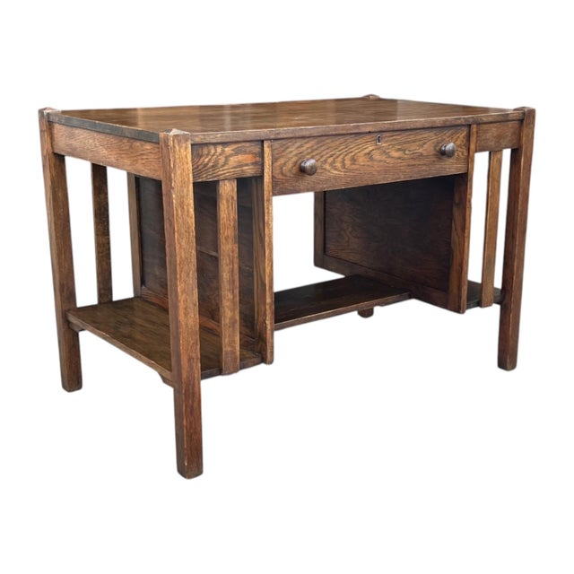 Restored Antique Mission Oak Drop-Leaf Writing Desk, C. 1920s For Sale - Image 10 of 15