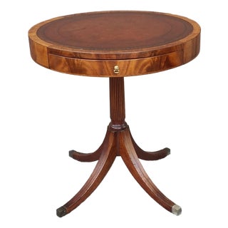 Early 20th Century Georgian Style Tooled Leather Inset Mahogany Drum Table For Sale