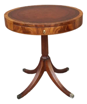 Early 20th Century Georgian Style Tooled Leather Inset Mahogany Drum Table