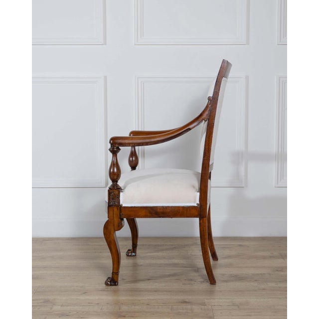 19th Century Pair of Italian Empire Armchairs in Mahogany with White Velvet Upholstery, Genoa For Sale - Image 15 of 15