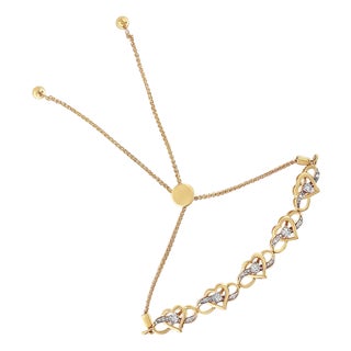 14K Yellow Gold Plated .925 Sterling Silver 1/10 Cttw Diamond Infinity Heart Shaped 4”-10” Adjustable Bolo Bracelet (H-I Color, I2-I3 Clarity) For Sale
