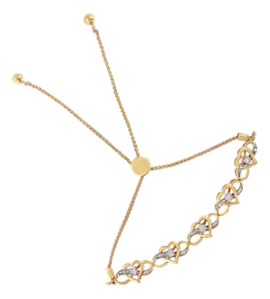 14K Yellow Gold Plated .925 Sterling Silver 1/10 Cttw Diamond Infinity Heart Shaped 4”-10” Adjustable Bolo Bracelet (H-I Color, I2-I3 Clarity)