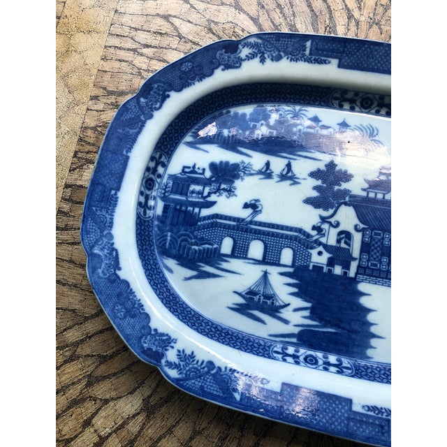Chinoiserie Large Antique Blue and White Transfer Ware Platter For Sale - Image 3 of 6