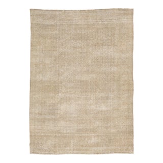 Antique Tabriz Wool Rug With Organic Moiré Wave Pattern in Neutral Tones For Sale