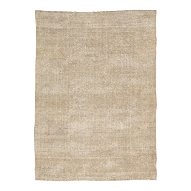 Antique Tabriz Wool Rug With Organic Moiré Wave Pattern in Neutral Tones For Sale