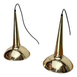 Mid-Century Modern Danish Brass Cone Pendant Lamps, 1950s, Set of 2