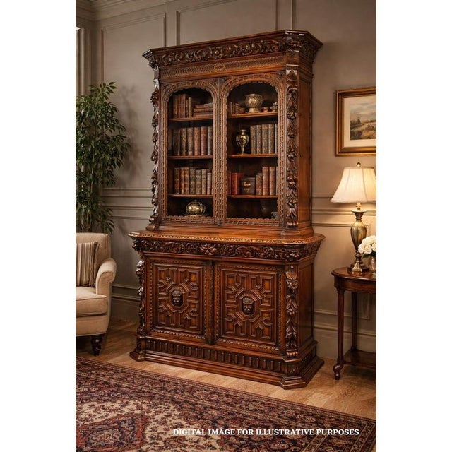 Victorian Carved Oak Bookcase, 1880 For Sale - Image 12 of 13