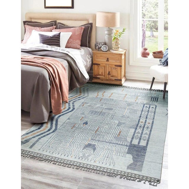 2020s 8x11 Ivory Hand-Knotted Wool Linear Maze Motif Tribal Modern Carpet Rug For Sale - Image 5 of 7