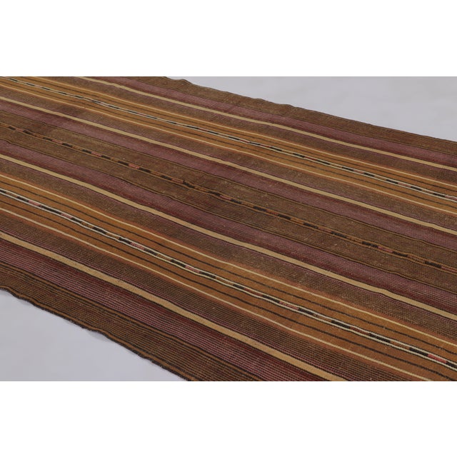 Rug & Kilim Vintage Persian Kilim, Tribal Gallery Runner in Rich Brown Stripes - Rug & Kilim For Sale - Image 4 of 8