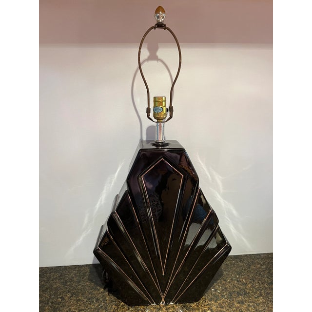 1980 Large Art Deco Black Table Lamp For Sale - Image 9 of 9
