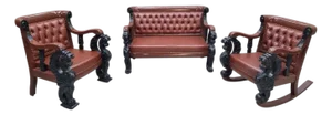 Antique r.j. Horner Style Carved Winged Griffin Tufted Parlor Set Newly Restored & Reupholstered in Leather - 3 Piece Set