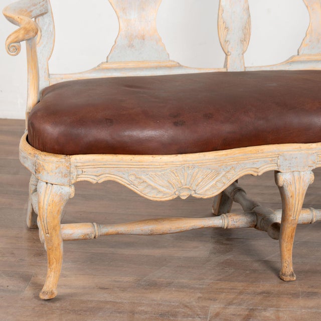 Wood Early 19th Century Swedish Rococo Painted Pine Bench Settee For Sale - Image 7 of 10