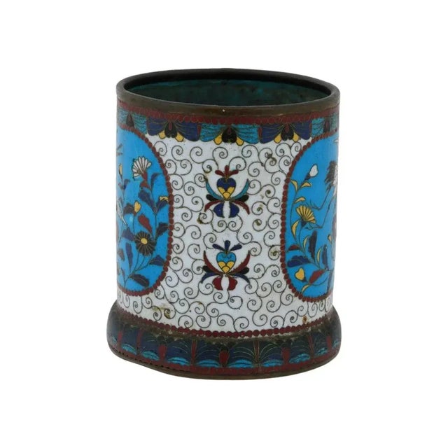 Antique Japanese Meiji Cloisonne Enamel Brush Pot For Sale - Image 4 of 7