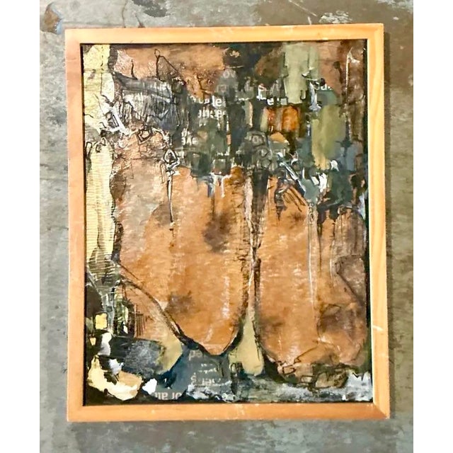 Mid-Century Modern Vintage Boho Original Abstract Oil on Canvas For Sale - Image 3 of 12