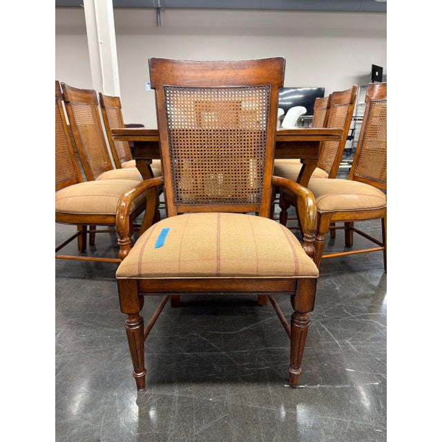 Wood Acquisitions by Henredon 9-Piece Dining Set, Trestle Extension Table and 8 Cane Back Chairs For Sale - Image 7 of 10