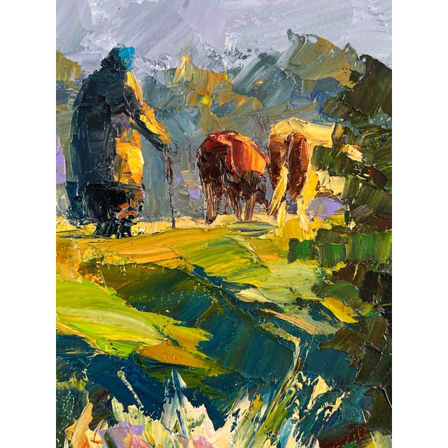 Green Oil Painting Evening on the Road Serdyuk Boris Petrovich For Sale - Image 8 of 11