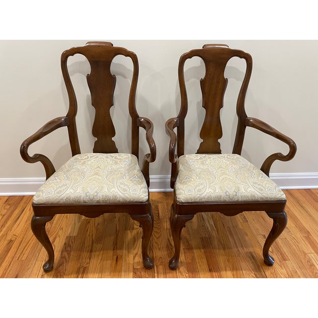 Set of eight Vintage Henredon 18th Century Portfolio Collection Queen Anne Style solid walnut dining chairs, recently...