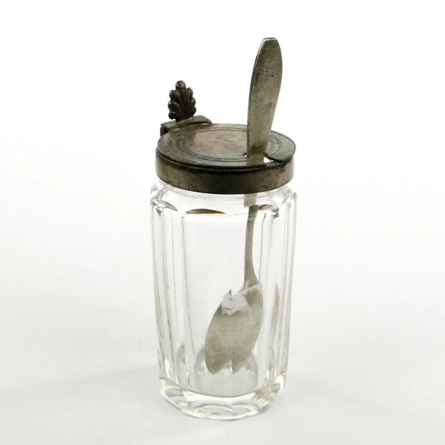 Metal German Biedermeier Mustard Container with Spoon, 1930s, Set of 2 For Sale - Image 7 of 9