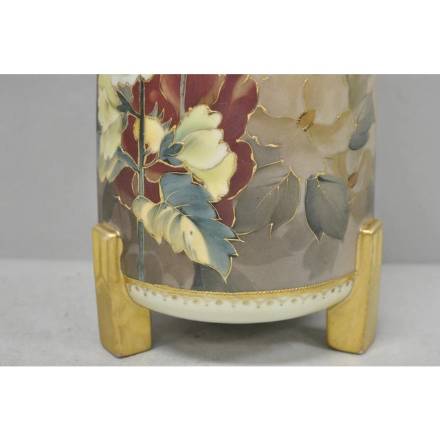 Early 20th Century Antique Nippon Noritake Hand Painted Art Nouveau Porcelain Footed Round Vase For Sale - Image 5 of 16