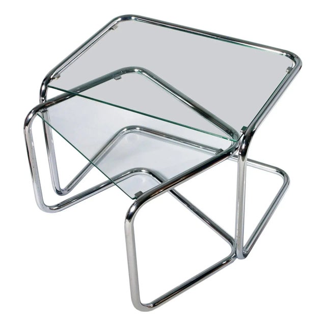 1960s Mid-Century Modern Crystal and Chrome Nesting Tables, Set of 2 For Sale - Image 5 of 5