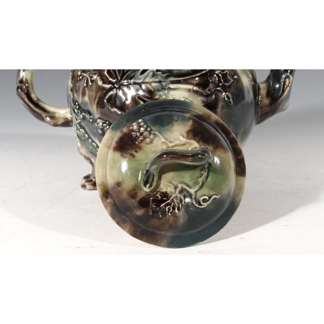 Mid 18th Century Whieldon-Type Creamware Tortoiseshell Teapot With Grape Vine Relief and Crabstock Handle, Staffordshire For Sale - Image 12 of 14