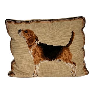 Vintage Needlepoint Beagle Pillow For Sale