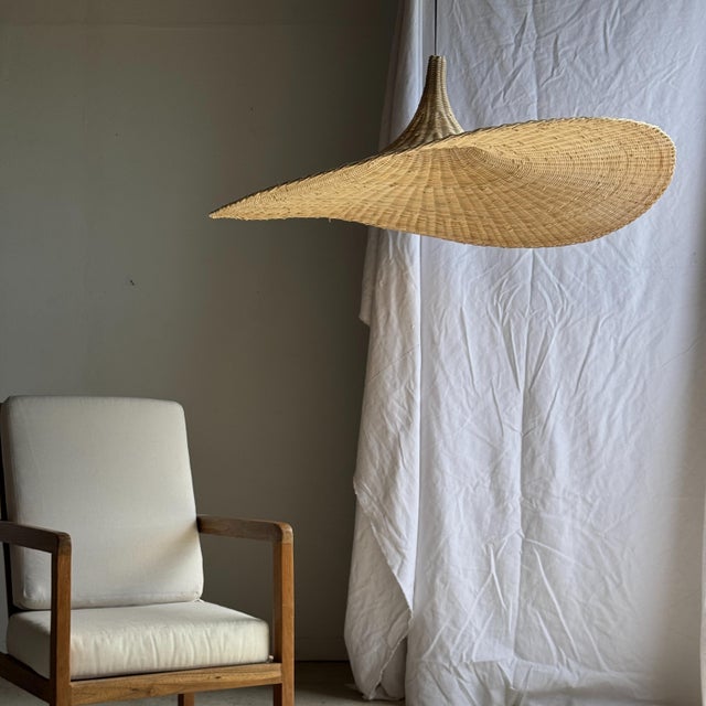 1980s Large Hat-Shaped Rattan Pendant Light, 1980s For Sale - Image 5 of 18