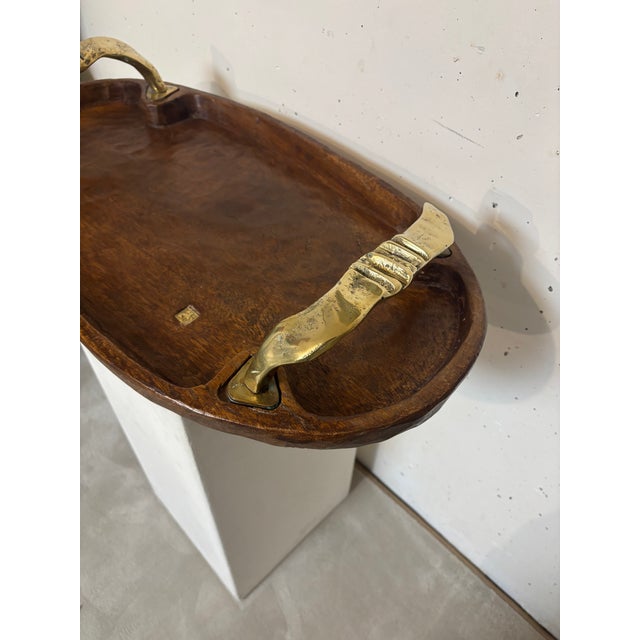 Brown Wood and Brass Tray by David Marshall, 1970s For Sale - Image 8 of 12