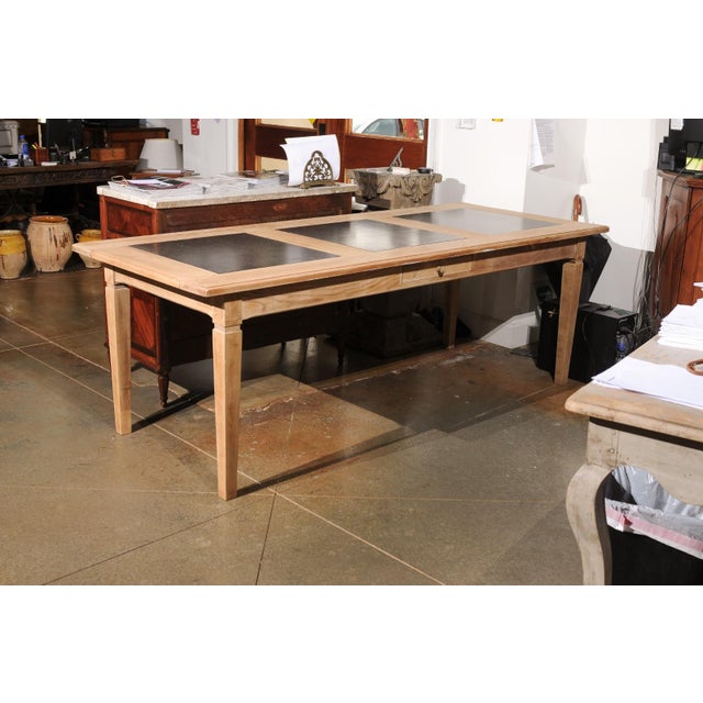 Mid-Century Modern Mid 20th Century Southern French Mid Century Natural Oak Dining Table with Fossil Black Marble Top For Sale - Image 3 of 12