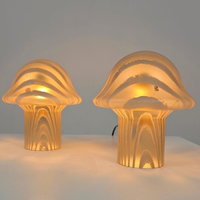 Glass Vintage Mushroom Table Lamps in Opaline Glass by Peill & Putzler, 1970s, Set of 2 For Sale - Image 7 of 7