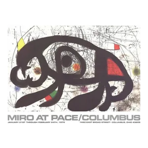 1979 Joan Miro 'At Pace Columbus (horizontal)' Surrealism Multicolor,Black & White,White,Yellow,Green USA Offset Lithograph