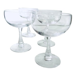 1960's Mid-Century Clear Crystal Old Fashion Champagne Glasses- Set of 4 For Sale