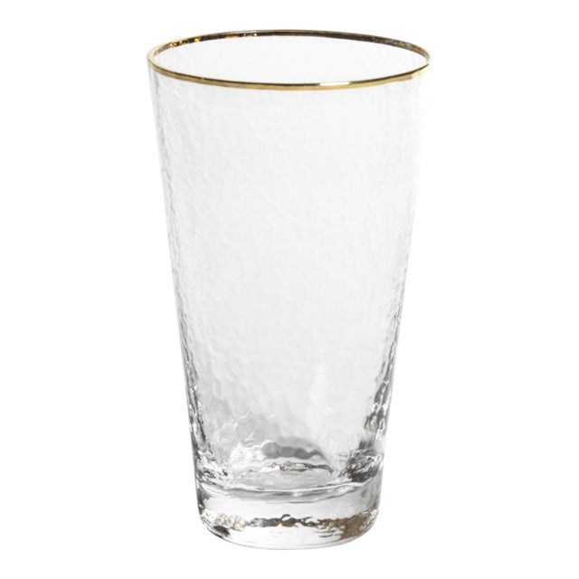 Negroni Hammered Tapered Highball Glass w/ Gold Rim, Set of 4 For Sale