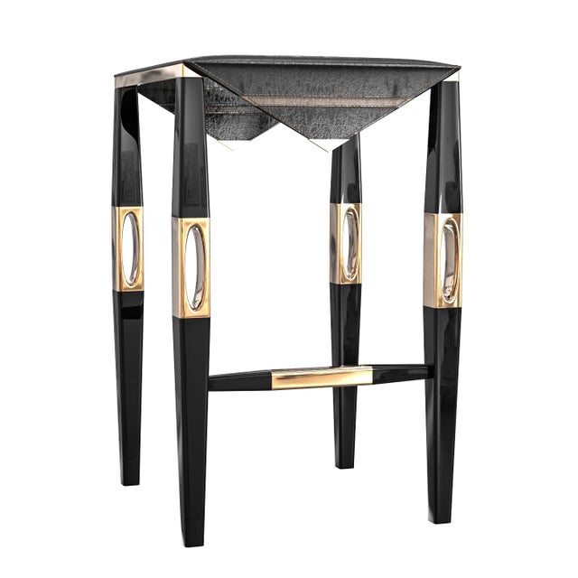 "Celebre" Bar Stool With Stainless Steel, Bronze and Tailor Made Leather For Sale In Los Angeles - Image 6 of 7