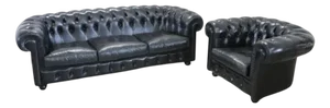 Set of Sofa and Armchair in Black Leather, 1980s
