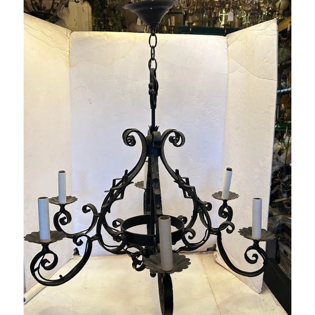 Modern Vintage 1950s Black Iron Chandelier For Sale - Image 3 of 9
