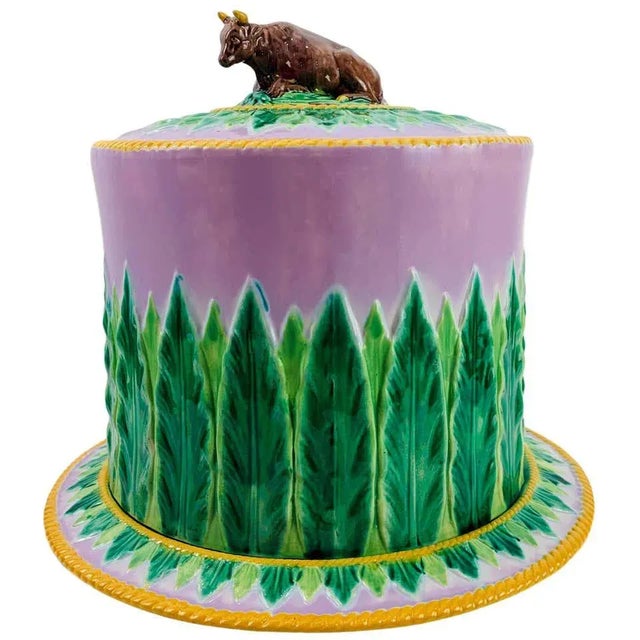 George Jones Majolica Cow Cheese Dome and Stand, Pink Ground, English 1873 For Sale - Image 13 of 13