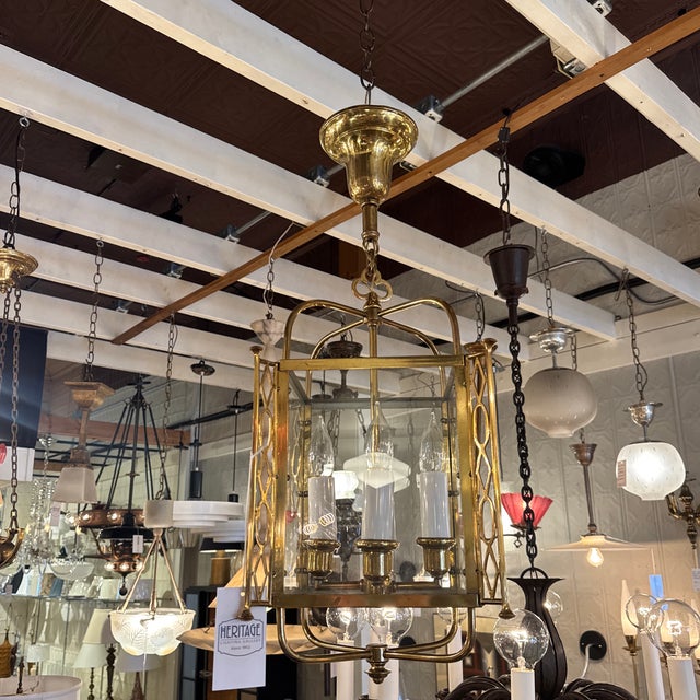 Art Deco Vintage Brass Four Light Lantern For Sale - Image 3 of 3