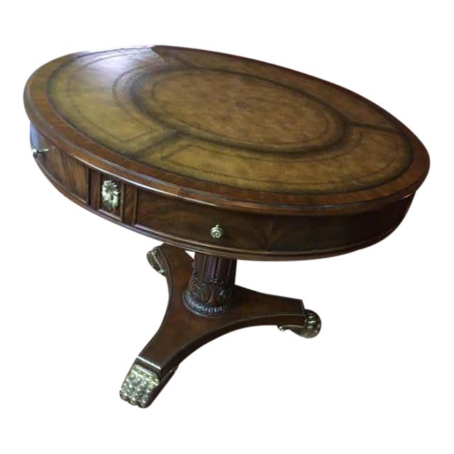 Leather Top Maitland-Smith French Empire Regency Paw Feet Center Entry Table French Empire and Regency-style center table...