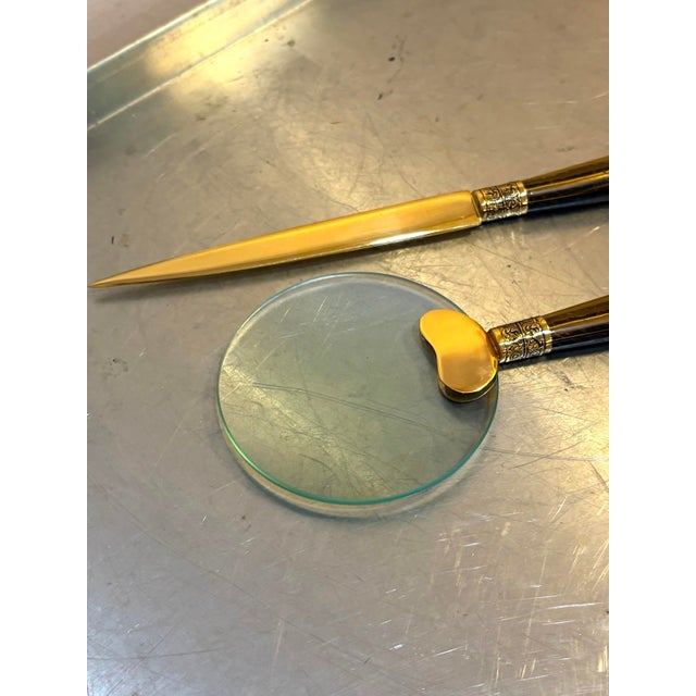 Metal Gump's Tiger's Eye & Brass Magnifying Glass / Letter Opener Set For Sale - Image 7 of 8