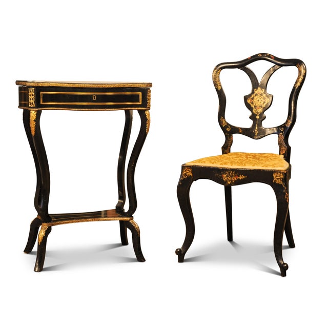Antique French Ebonised Poudreuse with Mounted Decorative Gilt, 1800s For Sale - Image 6 of 9