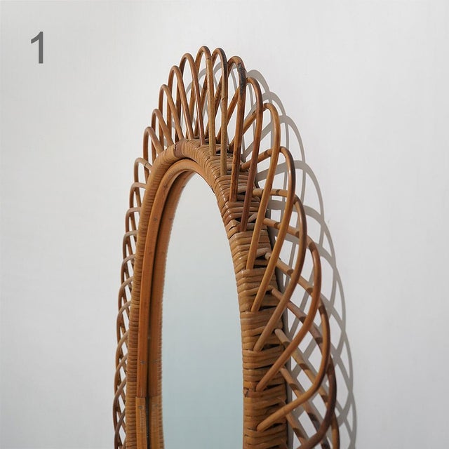 Brown Vintage Wall Mirror with Rattan Frame, 1950s For Sale - Image 8 of 16