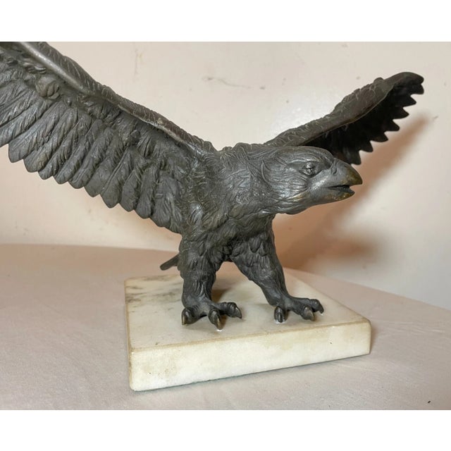 Antique Solid Bronze Marble Open Winged American Bald Eagle Statue Sculpture For Sale - Image 12 of 13