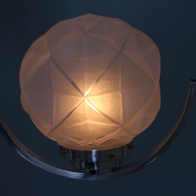 Art Deco Chromed Pendant Lamp with 3 Globes, 1930s For Sale - Image 6 of 10