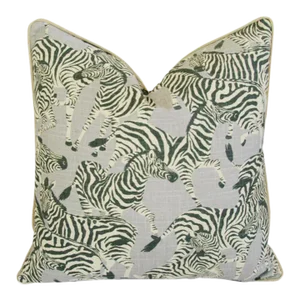 Designer Safari Zebra Linen & Velvet Feather/Down Pillow 22” Square