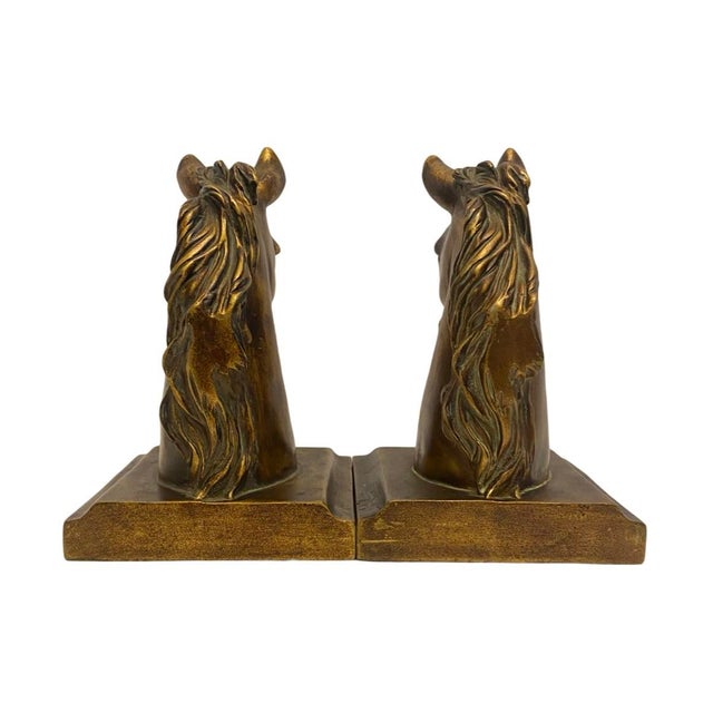 Vintage Bronze Tone Horse Head Bookends- a Pair For Sale - Image 4 of 7