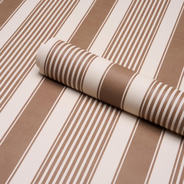 Schumacher Sample - Schumacher Summerville Stripe Wallcovering In Umber For Sale - Image 4 of 6