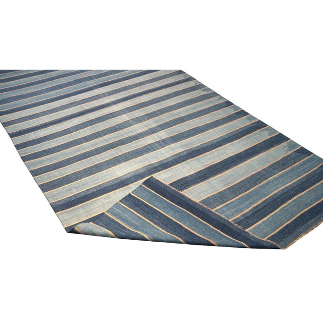 Rug & Kilim Vintage Dhurrie Rug in Bluewith Stripes, From Rug & Kilim For Sale - Image 4 of 5