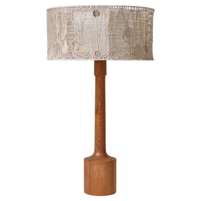 Large Pinewood Table Lamp, Handmade Shade Marianne Von Münchow, Sweden, 1960s For Sale - Image 12 of 12